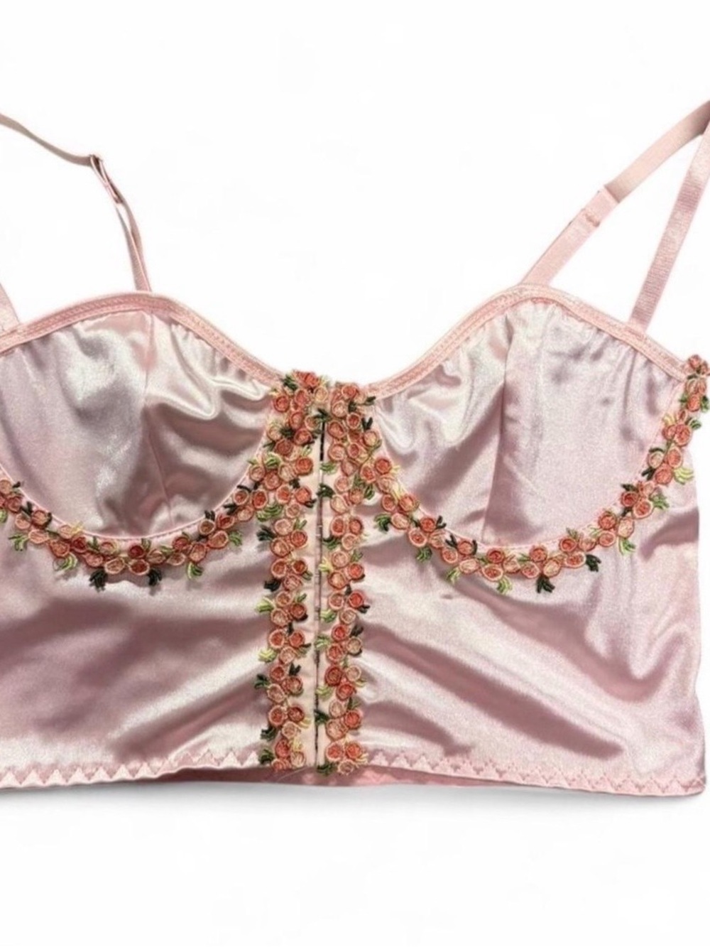 Pink Satin Floral-Embellished Camisole Top